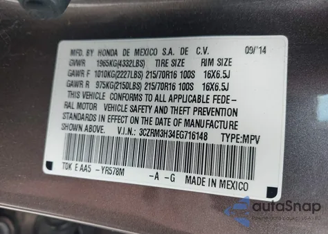 2014 Honda Cr-V Lx из США, поврежденный, VIN 3CZRM3H34EG716148